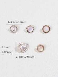 Bộ 5 ghim cài áo chống nắng thời trang & thanh lịch hình trái tim đính ngọc trai và hạt cườm, dùng để trang trí cổ áo sơ mi cho nữ, có thể kết hợp tự do. - Nhiều màu - Xem 2