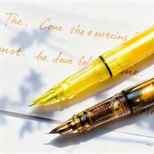 1pc Transparent Soft Curved Nib Fountain Pen, Chinese Calligraphy Writing Tool Compatible With Color Ink, Clear Plastic Body For Ink Viewing, Smooth Precise Lines For Practice, Office And Art Use 14+ Teen Toy, Back To School - 0.38mm - View 9