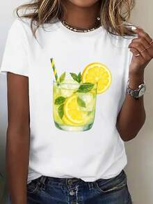 Camiseta Holgada de Cuello Redondo para Mujer de Talla Grande - Blusa Casual de Verano Transpirable para Uso Diario, Estilo Europeo y Americano, Adecuada para el Desayuno, la Oficina y Salidas - Estilo Básico de Fácil Cuidado, Diseño con Estampado Geométrico Blusas Para Mujer Casual - Blanco - Ver 3