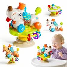 UINLE Baby Baby Highchair Suction Cup Spinning Toy, Multifunctional Puppy Shaped Feeding Assistant, Baby Tabletop Rattle, Sensory Developmental Toy - Multicolor - View 1
