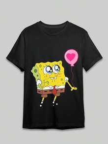 2026Camiseta SQUAREPANTS, Camiseta de algodón para festival, camisetas de peso pesado de 180g para hombres, mujeres, mamá, amigas, cuello redondo negro, manga corta, camiseta de moda de corte regular S-XXXL2026 - Negro - Ver 10