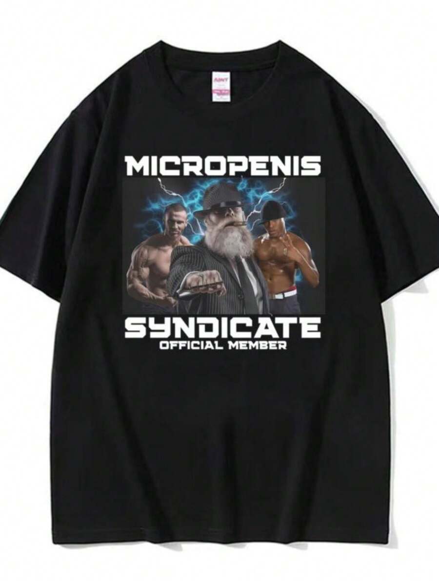 Blouses For Women Funny Meme Micropenis Syndicate Print T Shirts Men Women Fashion Casual Streetwear Oversized T-Shirt Vintage 100 Cotton T Shirt - 黑色 - 查看 1