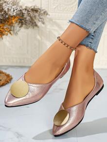 Plus Size Women's Fashion Pointed Toe Slip-On Comfortable Ballet Shoes, Pink, Spring/Autumn - Pink - View 5