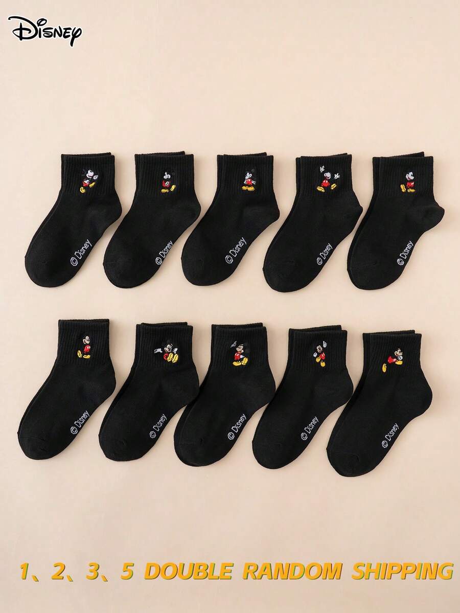 Disney 1/2/3/5雙迪士尼襪子系列,刺繡米奇圖案,趣味卡通兒童中筒襪,隨機出貨,運動襪,四季皆宜,歐美尺寸,舒適透氣耐穿,適合日常穿著,優質面料,不悶熱 - 黑色 - 查看 1
