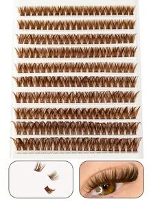 200pcs Dense Curly Eyelashes, 80D Coffee Brown Cat Eye Lashes, Natural Brown Soft Fan-Shaped Lashes Suitable For DIY Eyelash Extension, Home Use, Travel And Daily Makeup - View 6