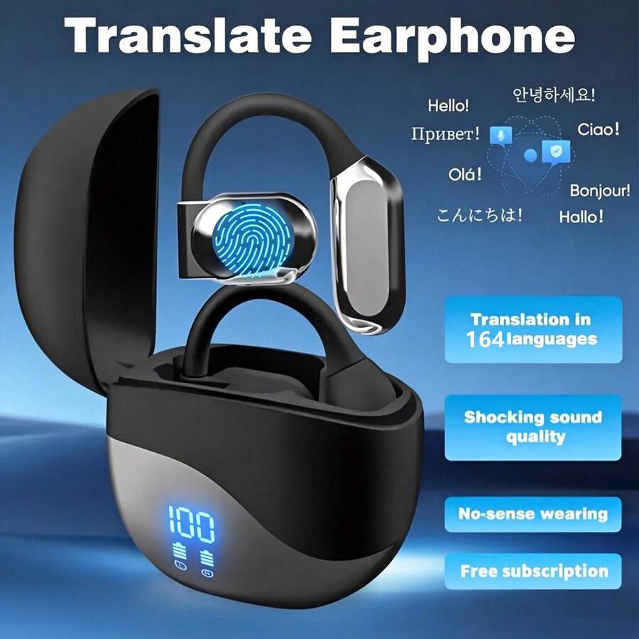 AI Translation Earbuds Real-Time Support For 164 Languages, Voice Call Translation, Accurate Simultaneous Interpretation, Eliminate Language Barriers, Suitable For Business Travel, Social Interaction, Education, Work And Meetings