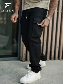 Men's Straight Leg Casual Cargo Pants With Subtle 3D Details, Multi-Pockets And Flap Buttons, Versatile For Daily Commute, Outdoor Activities And Holiday Gatherings In Spring And Autumn - Black - View 7