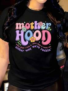Women's T-Shirt With Maternity Pattern Prints, Featuring Flowers And Polka Dots, Casual Round Neck, Short Sleeves, Suitable For Everyday Outdoor Wear, Perfect For All Seasons. - Black - View 1