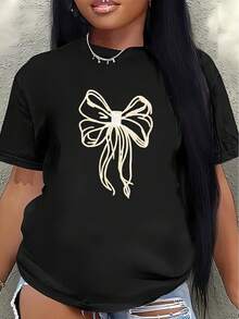 Women's Short-Sleeved Polyester T-Shirt With A Tie Design, Lightweight And Durable, Suitable For Casual Wear At Home, In Restaurants, Or In The Office. - Black - View 7
