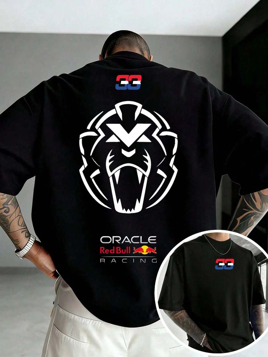 High-Quality Men's T-Shirt Made Of 100% Pure Cotton With A Double-Sided Print. This R-E-D Bull Street-Style Racing Pattern T-Shirt Is Perfect For Outdoor Sports, Making It An Ideal Gift. It Features A Casual Street Style, Is Machine Washable, And Is Suitable For Both Men And Women. It's Ideal For Outdoor Activities And Is A Popular Summer T-Shirt For Everyday Wear. - Tối tăm - Xem 1