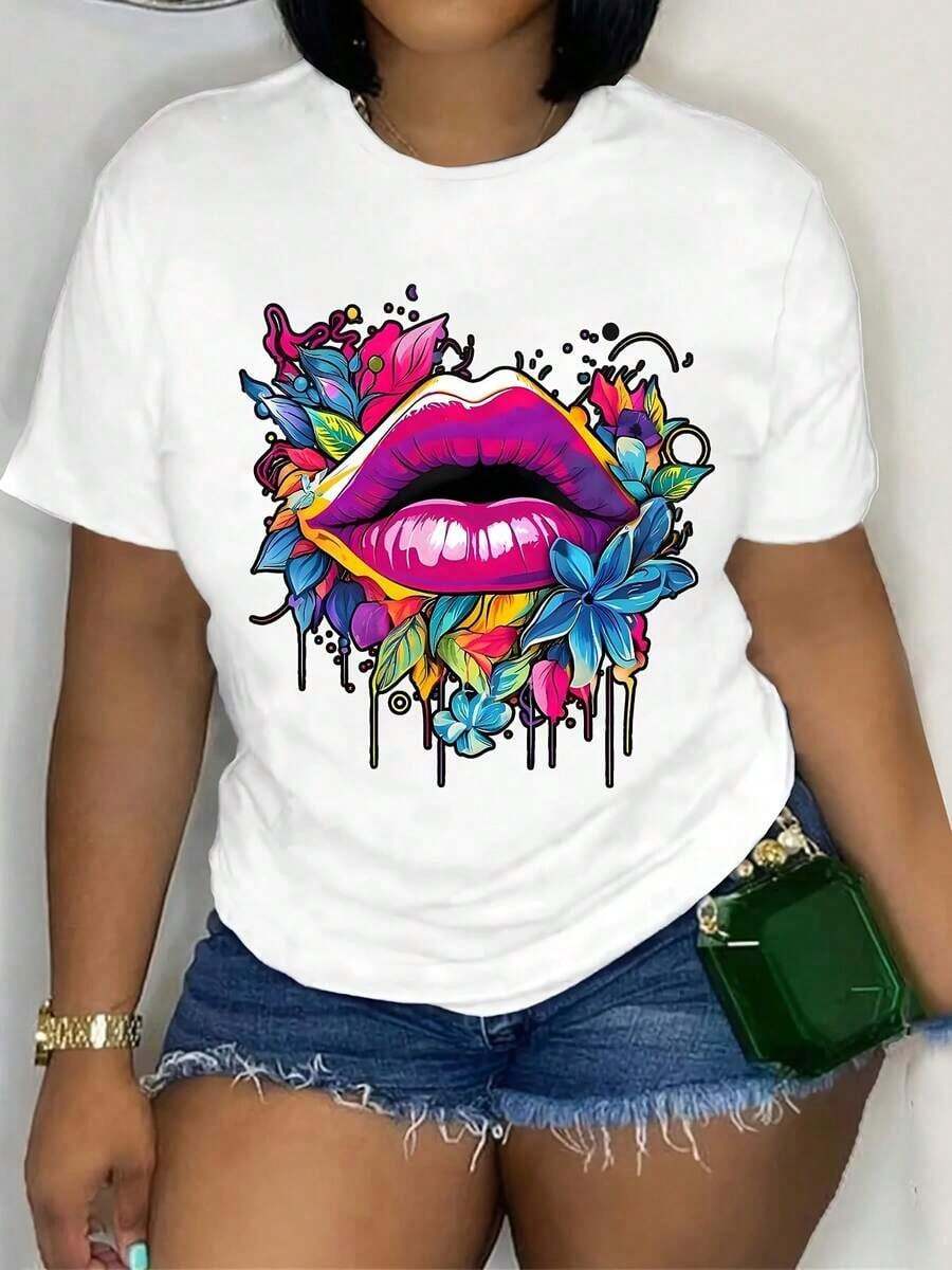 Limited Time Offer, Limited Quantity Available, Lightning, Women's Shirts, Women's T-Shirts. Women's Casual Short-Sleeved Crew Neck T-Shirts, Ideal For Spring And Summer, With Graphic Print. - 白色 - 查看 1