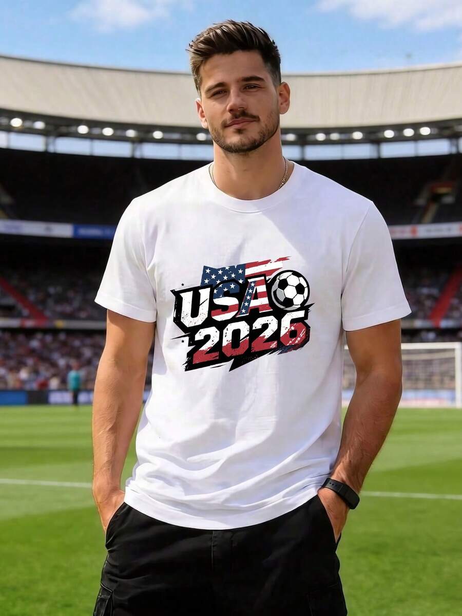 Mens USA Mexico Canada 2026 National Team Soccer Number 10 One Nation One Team Graphic Print T-Shirt Fan Blokecore Streetwear Casual Shortsleeve Shirt - White 2 - View 1