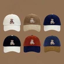 Mũ lưỡi trai nhung kẻ thêu hình gấu Teddy, mũ lưỡi trai unisex điều chỉnh được, mũ snapback mềm mại, kiểu dáng cổ điển đa năng, phù hợp cho các chuyến đi chơi mùa xuân và mùa thu cũng như sử dụng hàng ngày. - mũ bóng chày - Xem 1