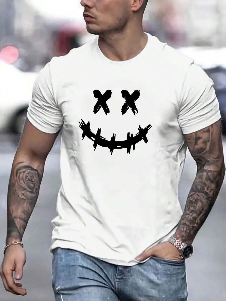 Nueva Camiseta de Verano para Hombre, Casual, a la Moda, de Manga Corta, Estampada, Ligeramente Elástica, de Cuello Redondo, Cómoda y Transpirable - Blanco - Ver 1