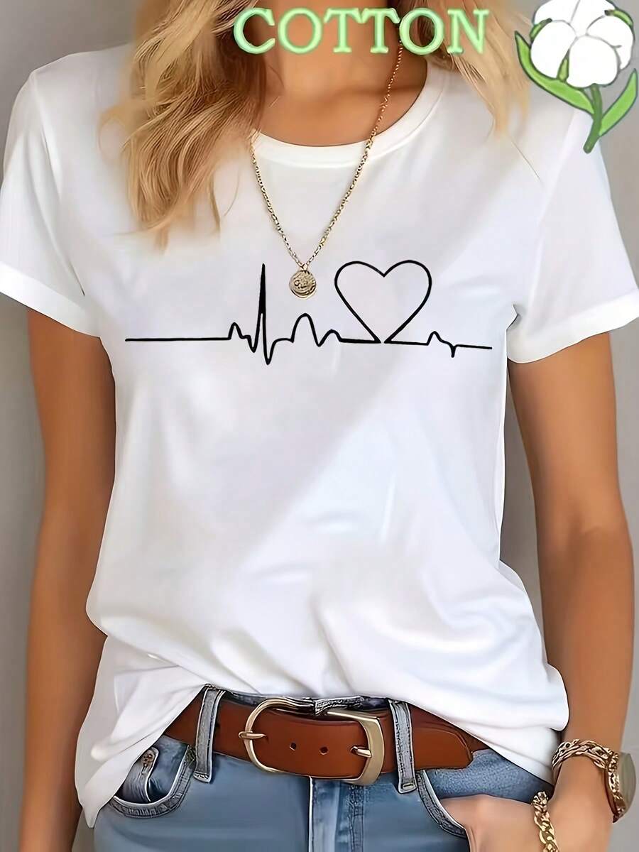 Camiseta de mujer con estampado de corazones para primavera y verano, ropa de mujer