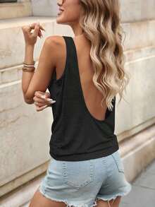 Top sin espalda de moda para mujer, chaleco casual de cuello en U - Gris Oscuro - Ver 5