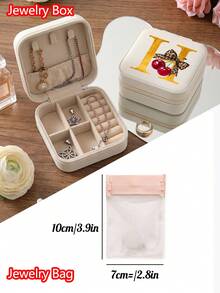 Beige Portable Storage Box - Personalized Letter Gift Box Suitable For Women, Multi-Compartment Jewelry Organizer Suitable For Earrings And Necklaces, Small Zippered Storage Box With Velvet Lining, Travel Storage Box Perfect For Bridesmaid Gifts And Friends - Bow - View 2