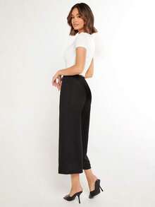BASICS Pantalones de pierna ancha unicolor - Negro - Ver 5