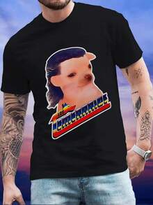 Camiseta Estampada para Hombre Diseño Divertido de Perro con Texto Retro Colorido  Temerarios Tela Suave y Cómoda,Estilo Casual y Original. - Negro - Ver 1