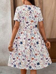 Vestido corto de manga corta minimalista de unicolor para mujer, uso casual de todos los días - Multicolor - Ver 2