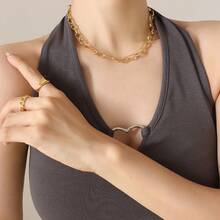 Korean  Ins Hip-Hop Style Influencer-Inspired Unique Non-Fading Cross Titanium Steel Geometric Necklace And Bracelet Jewelry Set - P244-金色項鍊-40+5cm - 查看 8