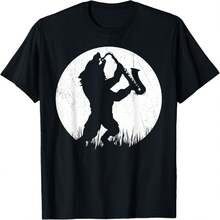 Werewolf Saxophone Player Moonlight Silhouette T-Shirt - Negro - Ver 1