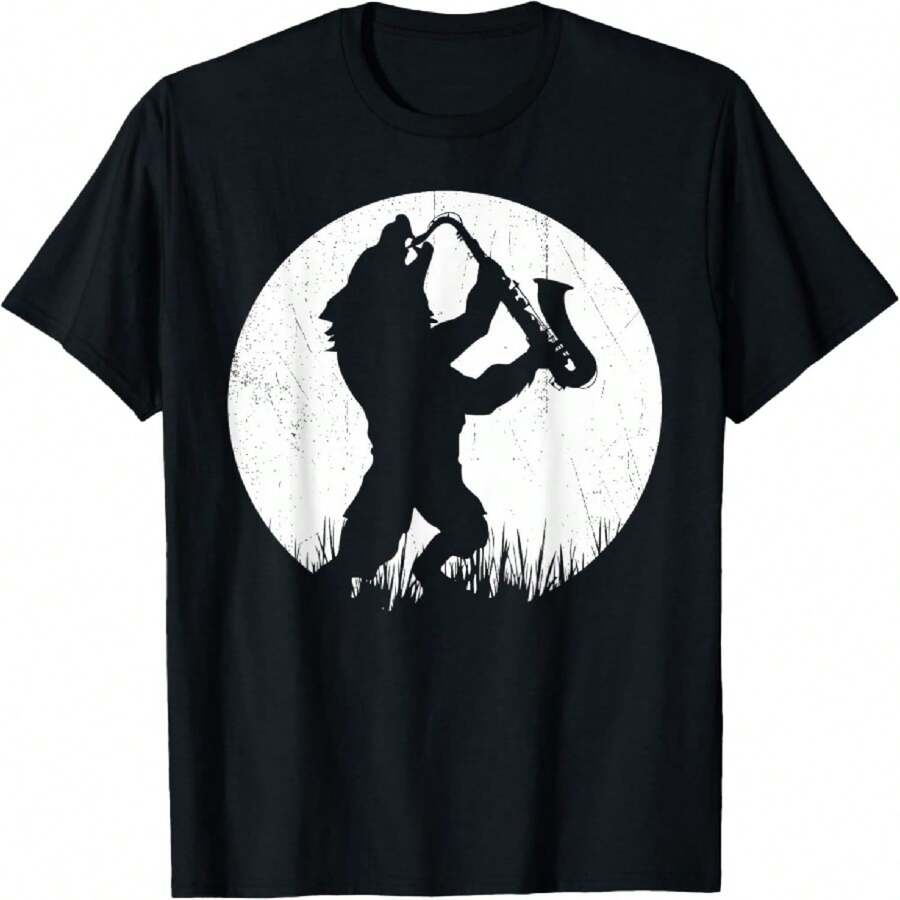 Werewolf Saxophone Player Moonlight Silhouette T-Shirt - Negro - Ver 1