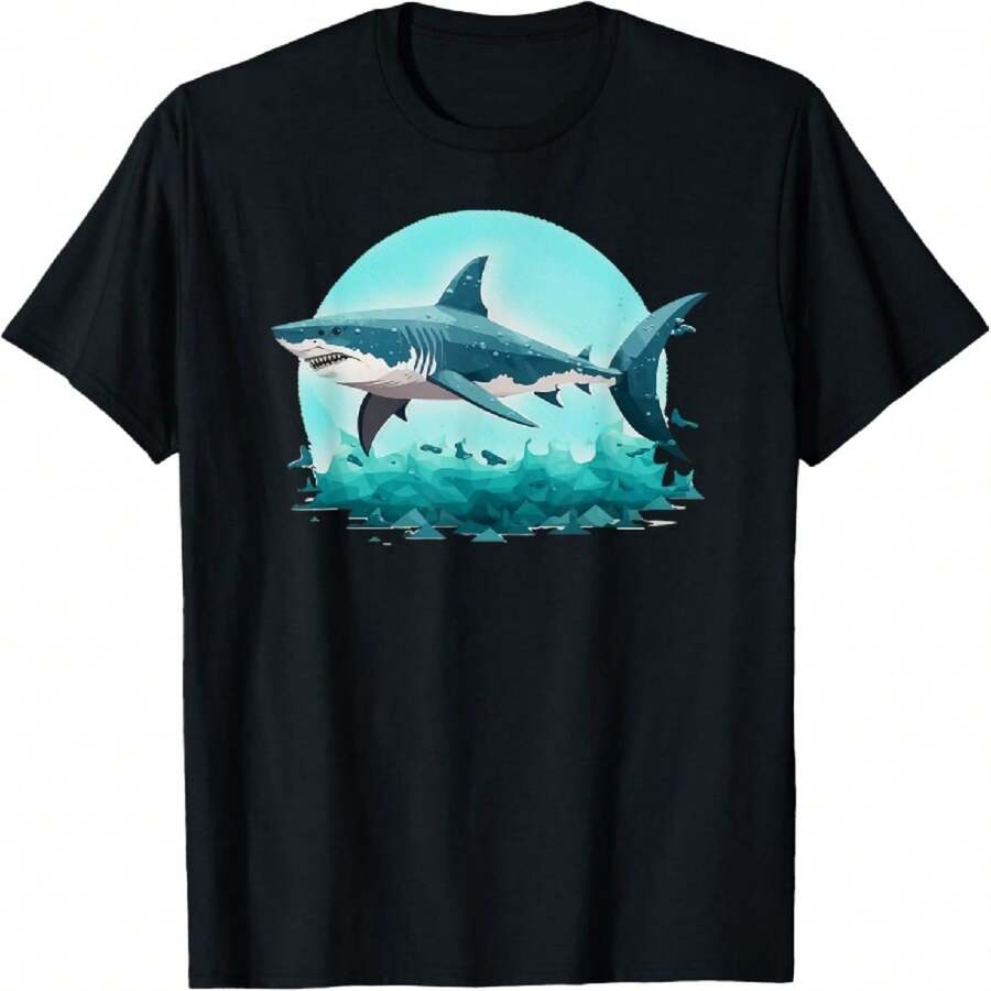 White Great Shark Open Ocean T-Shirt - Black - View 1