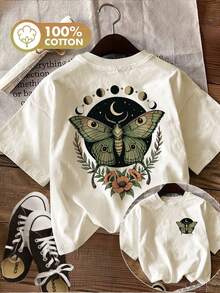 Women's Casual Summer Top With A Double-Sided Print Featuring A Mysterious Theme, Butterflies, And Phases. Short-Sleeved, Round-Neck T-Shirt. - 白色 - 查看 11