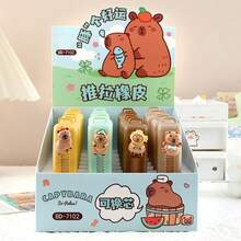 4pcs Capybara Cartoon Sliding Eraser, Cute Animal Shape Retractable Eraser With Protective Cover, Portable School Supplies For Study, Office, Drawing & Writing Correction - A - View 4