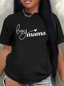 Women's Mom-Style T-Shirt, Made Of Polyester Fiber, Short-Sleeved, With Cute Printed Designs, Lightweight And Comfortable For Everyday Wear, Suitable For Lounging At Home Or Family Gatherings. The Soft Fabric Provides A Comfortable Experience All Day Long. Women's Blouses > Clothing - 黑色 - 查看 7