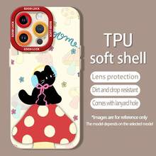 Funda para móvil con un bonito diseño de gato y setas, compatible con Samsung, Apple, VIVO, OPPO,  y Honor. Fabricada en TPU, ofrece protección contra golpes y caídas. Un regalo perfecto para amigos y familiares. - Blanco - Ver 4
