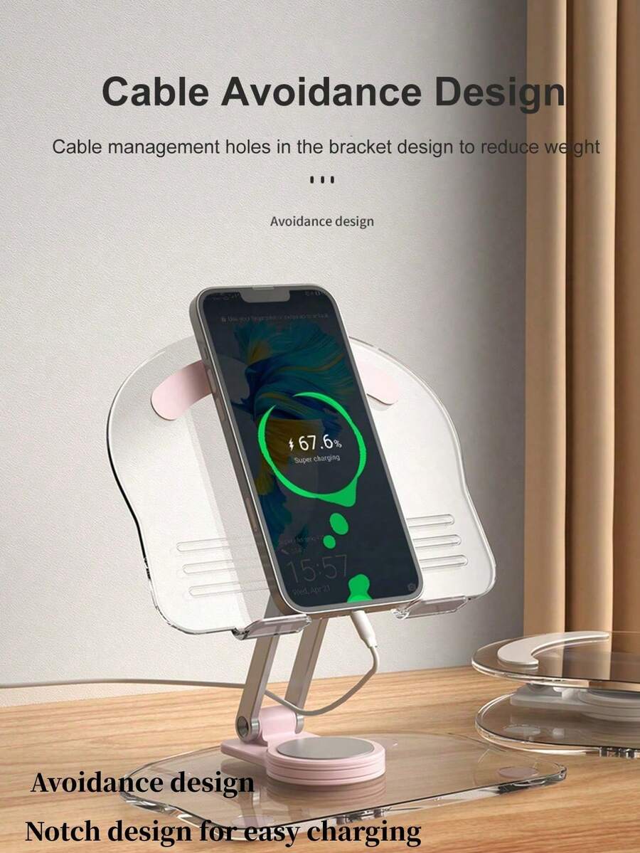 1pc Minimalist Acrylic Phone Stand, Waterproof Design, 360° Rotation, Tablet Universal Holder, Portable Foldable Desktop Stand With 360-Degree Adjustable Rotation, Suitable For Exercise, Video Watching And Facetime Calls, Compact And Foldable Design For Easy Carrying