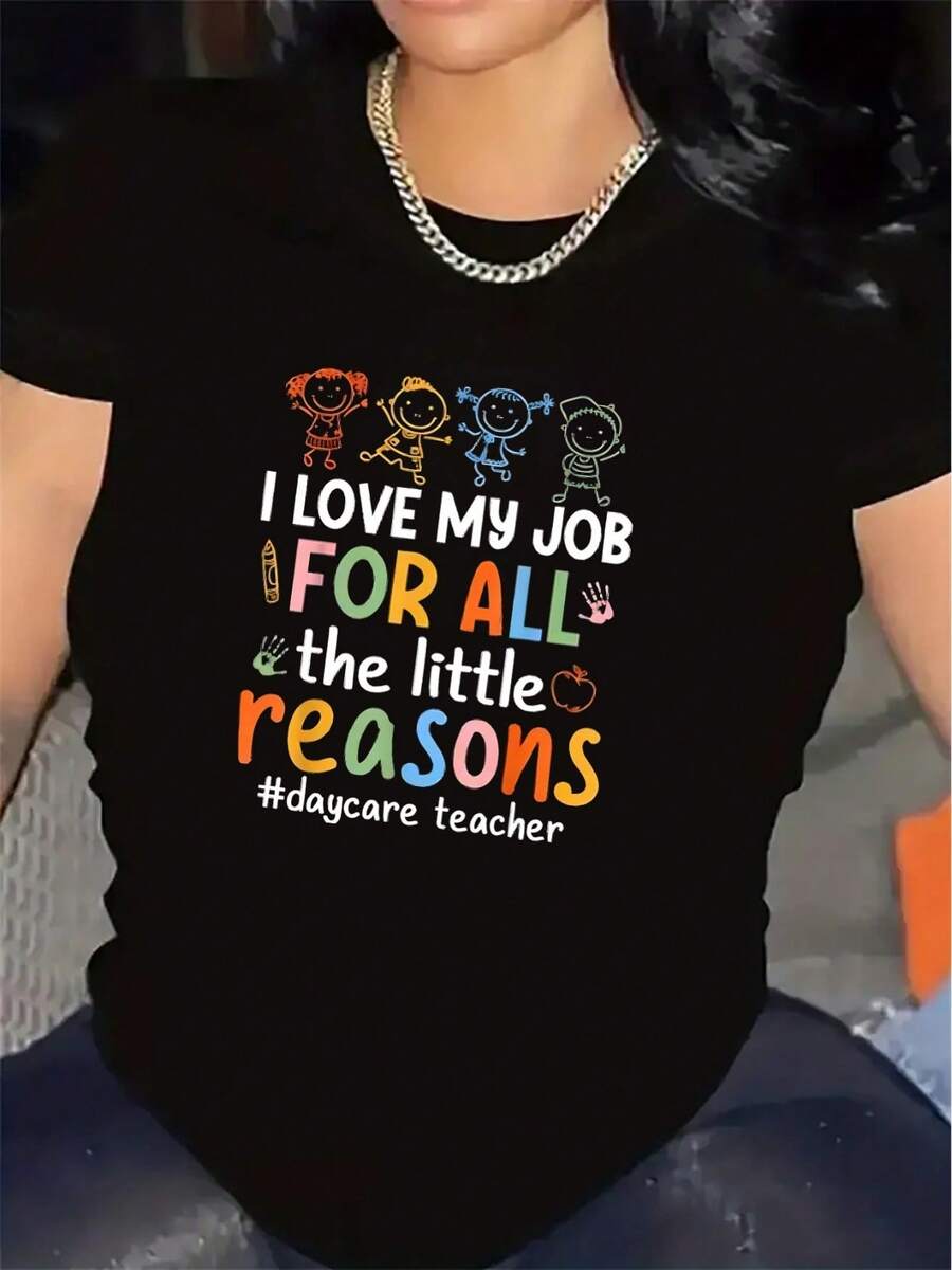 Nuevo modelo 2026,% algodón, adecuado para primavera y verano, corte holgado, ropa casual, diseño moderno, material duradero, camiseta de mujer de primavera-verano con estampado de alta calidad. Perfecta para vacaciones en la playa, viajes a la playa, campamentos de verano, ropa casual, reuniones temáticas de vacaciones, camisetas de manga corta adecuadas para el uso diario. - Negro - Ver 1