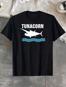Women's Short Sleeve T-Shirt With Round Neck And Print: Tuna Fish, Unicorn With Horn And Waves, Sizes S-3XL. Fashionable, Comfortable, And Breathable. Machine Washable. - 黑色 - 查看 1
