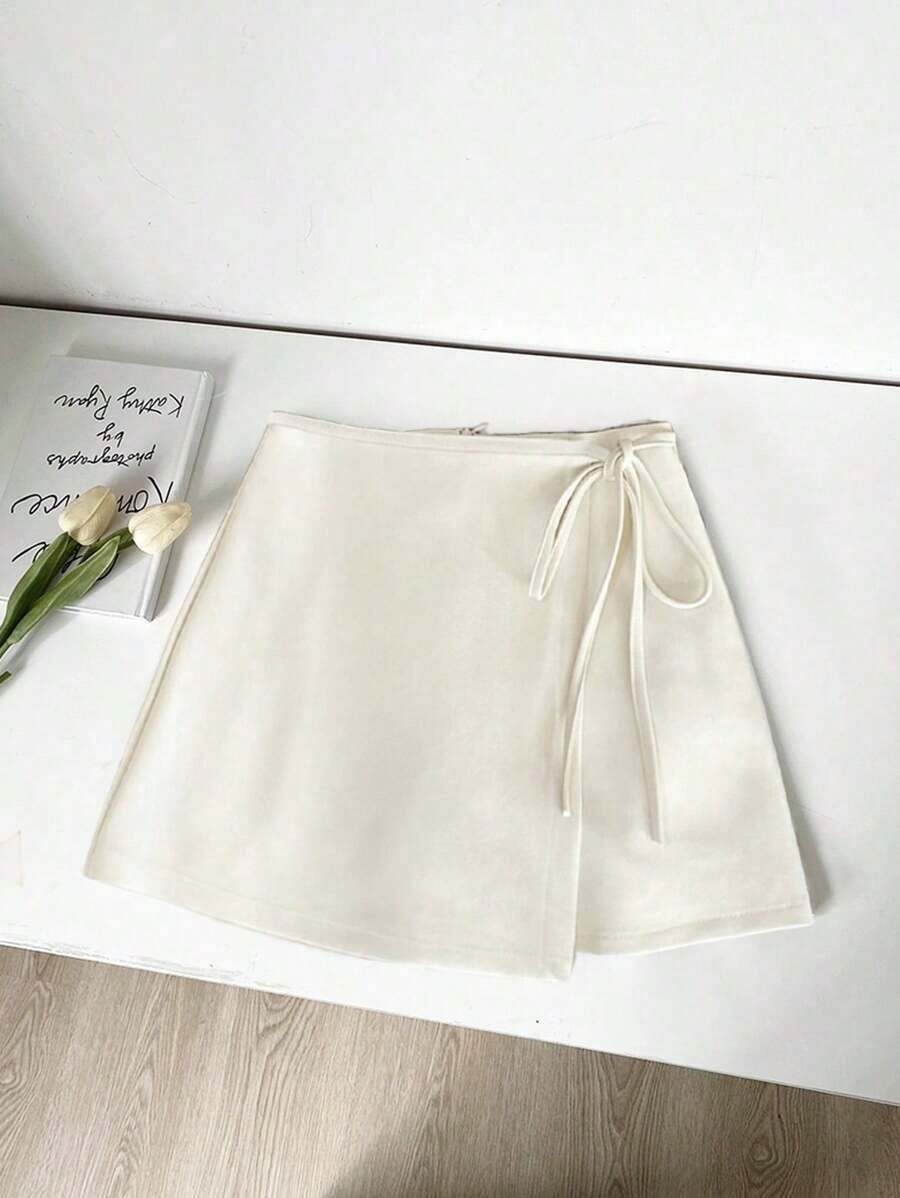 Falda de tela texturizada de estilo ancho, asimétrica y con tirantes, de estilo casual y versátil para graduación, primavera y verano - Albaricoque - Ver 1