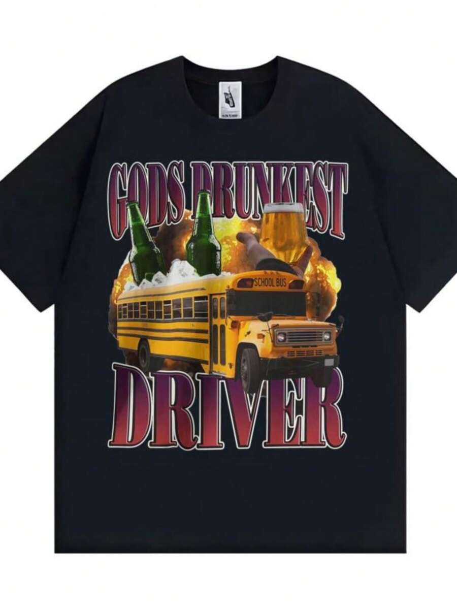 Women's Blouses Funny Gods Drunkest Driver Humor T-Shirts Drinking And Driving Meme T Shirts Men Women Casual Cotton Oversized T Shirt - 黑色 - 查看 1