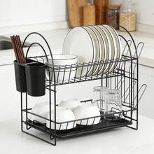 2-Layer Bowl And Plate Rack, Draining Rack, Plate Storage Rack, Multi-Functional Bowl Rack, Stainless Steel Bowl Rack, Rust-Proof Kitchen Bowl And Dish Drying Rack, Kitchen Countertop Cup Rack, With Draining Board And Utensil Rack, Sturdy And Durable, Easy To Clean, Can Be Used To Store Plates, Cups And Knives, Kitchen Accessories, Kitchen Supplies, Kitchen Essentials, Suitable For Kitchen Countertop - View 4