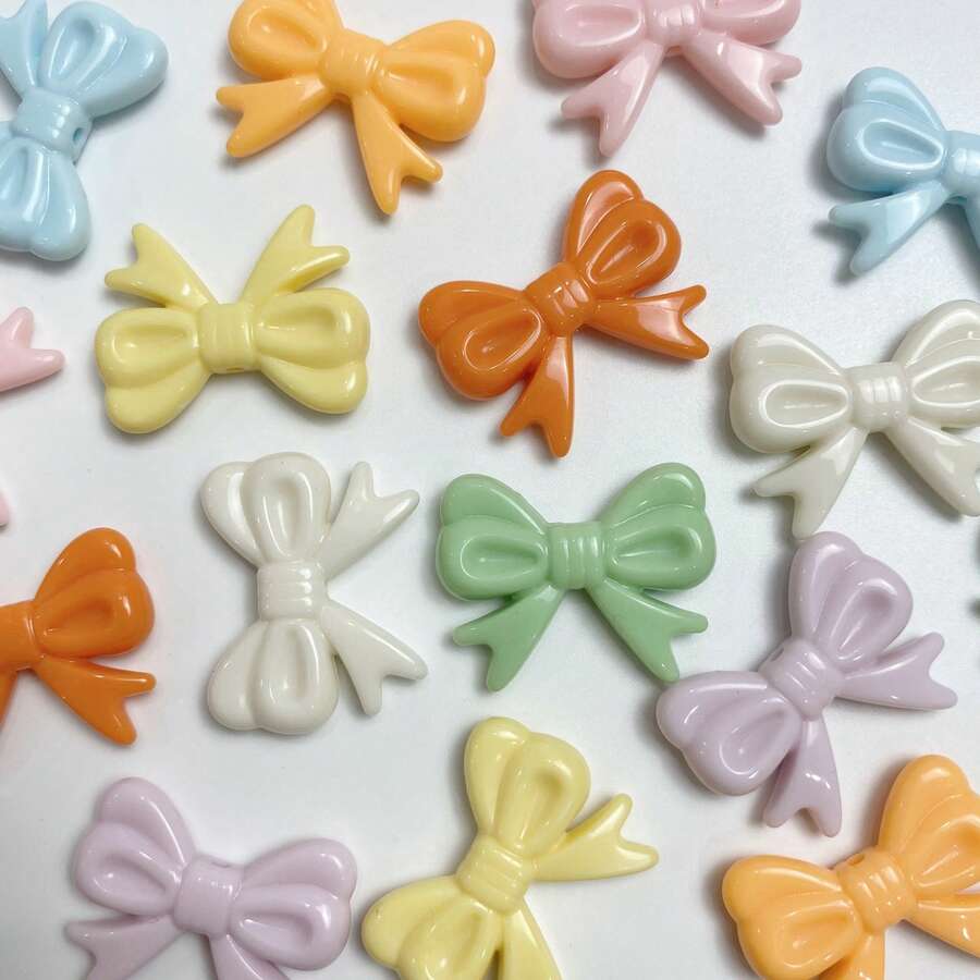 12pcs Pastel Color Bowknot Acrylic Beads, Smooth Ribbon Shaped Spacer Beads For Jewelry Making Diy Bracelet Necklace - Multicolor - View 1
