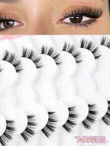 MAANGE 7/10 Pairs Natural Cat Eye False Eyelashes, Cartoon Style Soft 3D Faux Mink Lashes, Lengthening Eyelash Extension Tools - Black - View 13