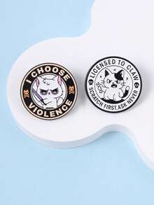 1 chiếc/bộ Ghim cài áo hình mèo giận dữ "Tôi chọn bạo lực" với dòng chữ "Được phép cào, gãi trước, hỏi trước, không bao giờ" - Phụ kiện trang sức thời trang, quà tặng. - Nhiều màu - Xem 8