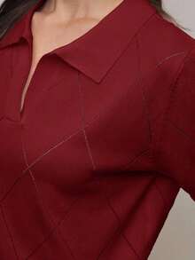 Nuevo suéter de primavera/verano con cuello polo verde, de punto de diamante y manga corta.Elegante y chic para el día a día en la ciudad.Versátil, romántico y con estilo retro de los 90.Adecuado para Navidad, Año Nuevo, San Valentín, fiestas, - Rojo - Ver 3