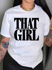 Women's Graphic Tee, White Blouse With Bold Black Lettering, Soft Casual Tee For Everyday Wear, Machine Washable, Essential Garment For Women, Urban Style, Comfortable Material, Elegant Blouse, Top For Fashion Lovers, Breathable Material, Blouses For Women>Women's Casual Blouse Clothing - 白色 - 查看 7