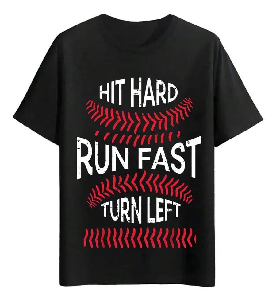 Playeras Camiseta Con Diseño De Béisbol Y Texto Hit Hard - Negro - Ver 1