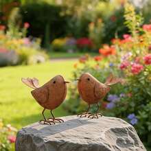 1/2 Stücke Vintage Metall Garten Vogel Statue - Rustikale Outdoor Kleine Vogel Dekoration, Freistehende Vogel-förmige Garten Ornament, Eisen Kunst Outdoor Dekoration geeignet für Blumenbeete, Terrassen und Rasenflächen, Bauernhof Yard Skulptur - Metallvogel - Übersicht 5