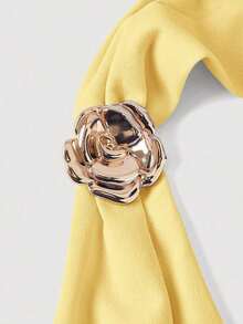 xheSHEIN MOD Vestido midi elegante sin mangas con decoración floral 3D de metal y plisados para mujerxhe - amarillo ganso - Ver 4