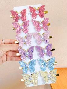 6/12pcs/Conjunto de ganchos de cabelo com borboleta, pérola e glitter - Adequado para raparigas e mulheres, design requintado de borboleta 3D com lantejoulas brilhantes e decoração de pérolas, cada par parece uma fada borboleta viva, adequado para diferentes roupas e ocasiões como encontros, festas, vida no campus, férias, deslocações, etc. As cores são aleatórias, ganchos de cabelo, ganchos de garra - Multicolorido - Ver 3