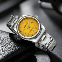 REBIRTH 1 buah Jam Tangan Quartz Kasual Pria dengan Tampilan Kalender Harian, Serbaguna untuk Pemakaian Sehari-hari atau sebagai Hadiah - Kuning - View 7
