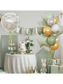1 Set Soft Green And Beige Solid Color Latex Balloons, Minimalist Style Baby Shower Decor - Multicolor - View 11