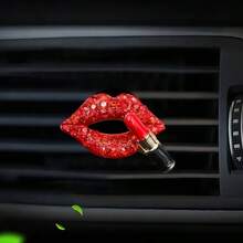 1 pieza Clip de fragancia para rejilla de ventilación del coche con forma de labios, diseño creativo de labios rojos tipo lápiz labial, detalles exquisitos y colores vibrantes, puede sostener hojas de fragancia o bálsamo, desodorizar y agregar un ambiente lindo al interior del coche - 1 clip de aromaterapia para labios rojos con diamantes - Ver 7
